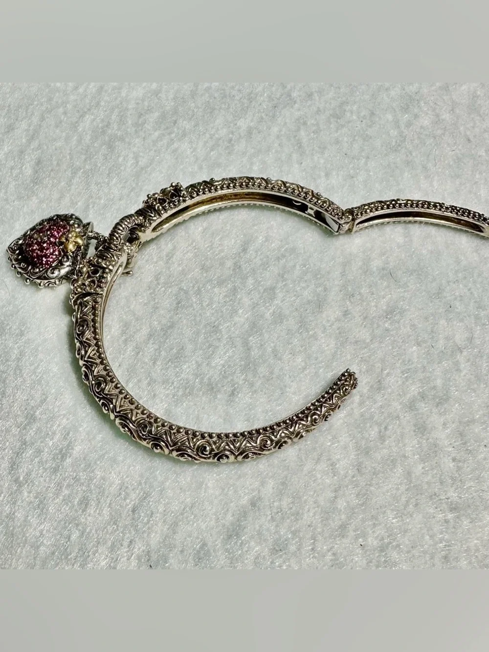 Barbara Bixby 925 Silver Bracelet 7” & Pink Tourmaline Heart Charm Lot 373